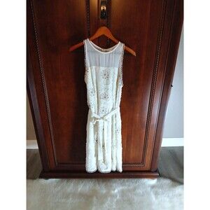 Sundance Women's Size 8 Embroidered Floral Dress Viscose Full Lining Cream